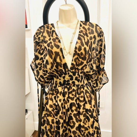 - NWT The King Kouture Leopard Printed Kimono Sleeve Maxi Dress - Picture 11 of 12